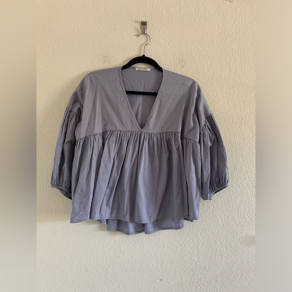 Black Crane Puff Blouse Top Women’s Size XS 100% Cotton Lightweight V-Neck